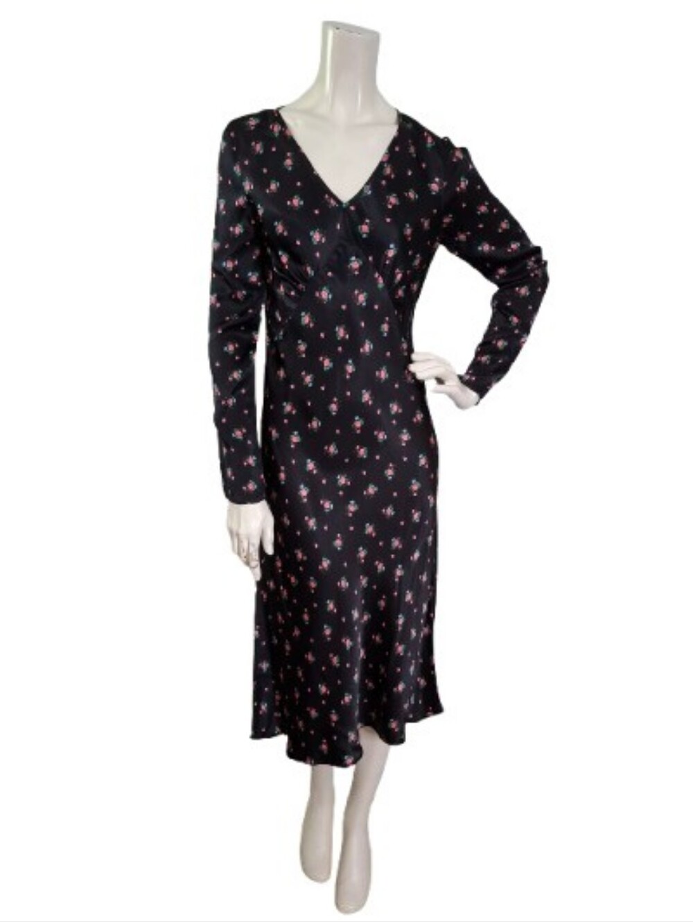 Ghost London Black Floral Satin Kacey Slip Dress Women's XS
